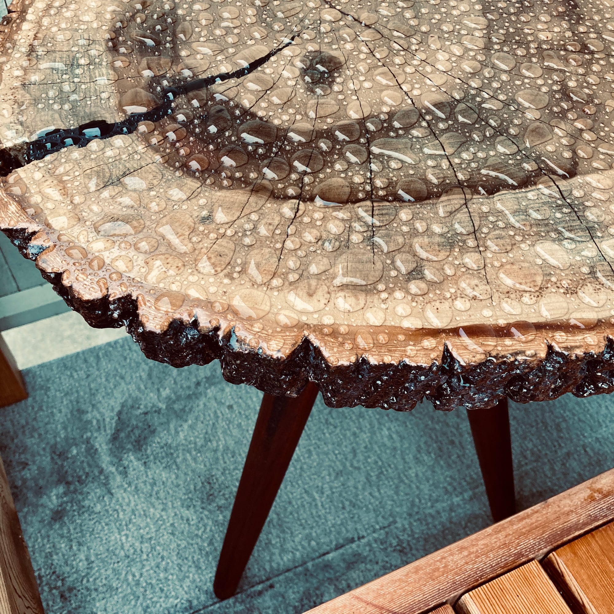Water beading on live edge finish